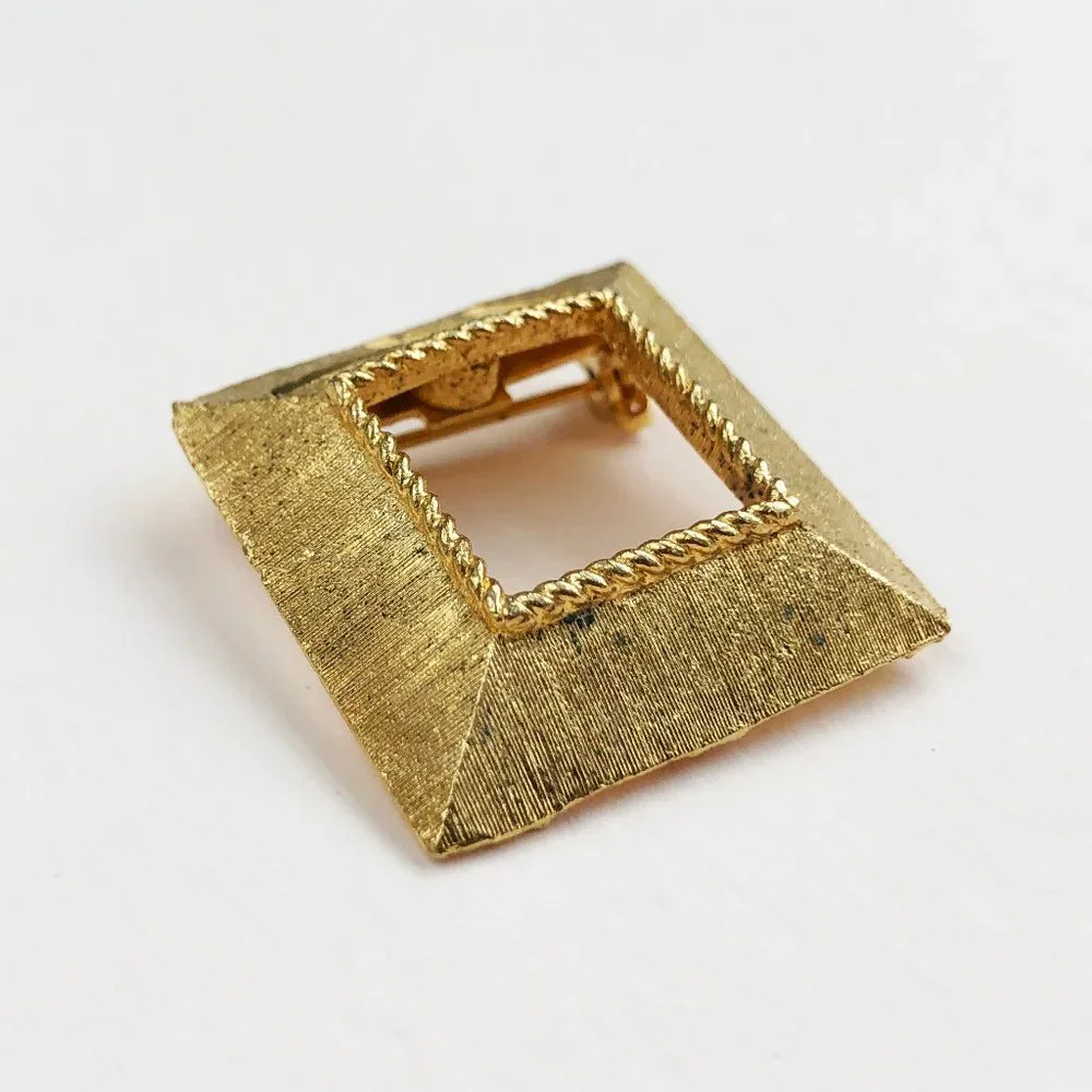 Square frame brooch gold, modern picture frame pin for women